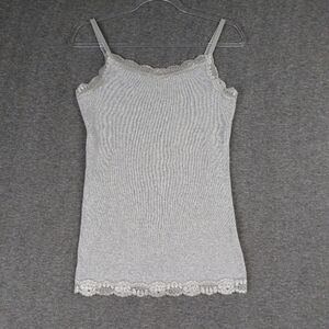 FADED GLORY WOMENS Y2K GRAY LACE TRIM CAMI ADJUSTABLE STRAPS PREPPY LAYERING M